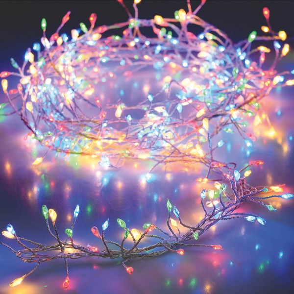 Guirnalda a pilas, función fija, uso interior, tipo espino, multicolor, 100 leds, 1,50 m