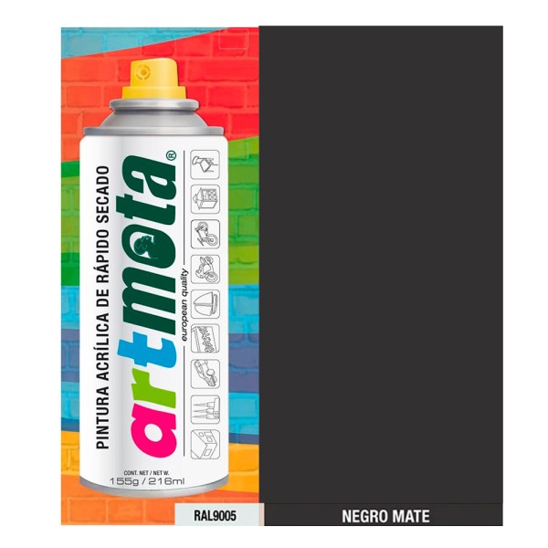 S.of. pintura acrílica spray ral9005 negro mate 216 ml, fecha de caducidad 20/09/2026 (pack 2 unidades)