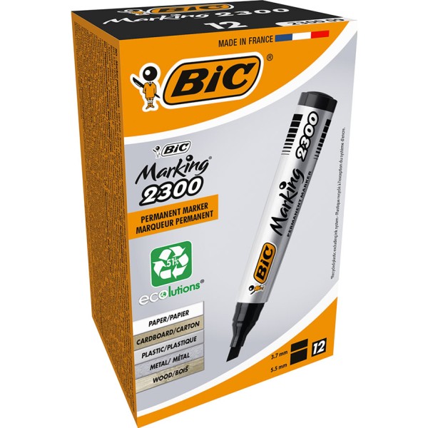 Marcador permanente negro 2300, punta biselada, caja 12 uds